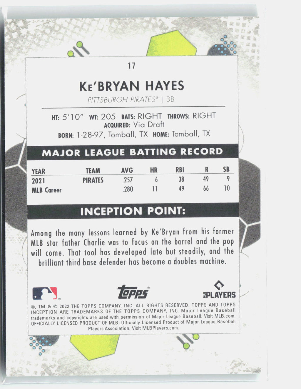 2022 Topps Inception #17 Ke'Bryan Hayes Green