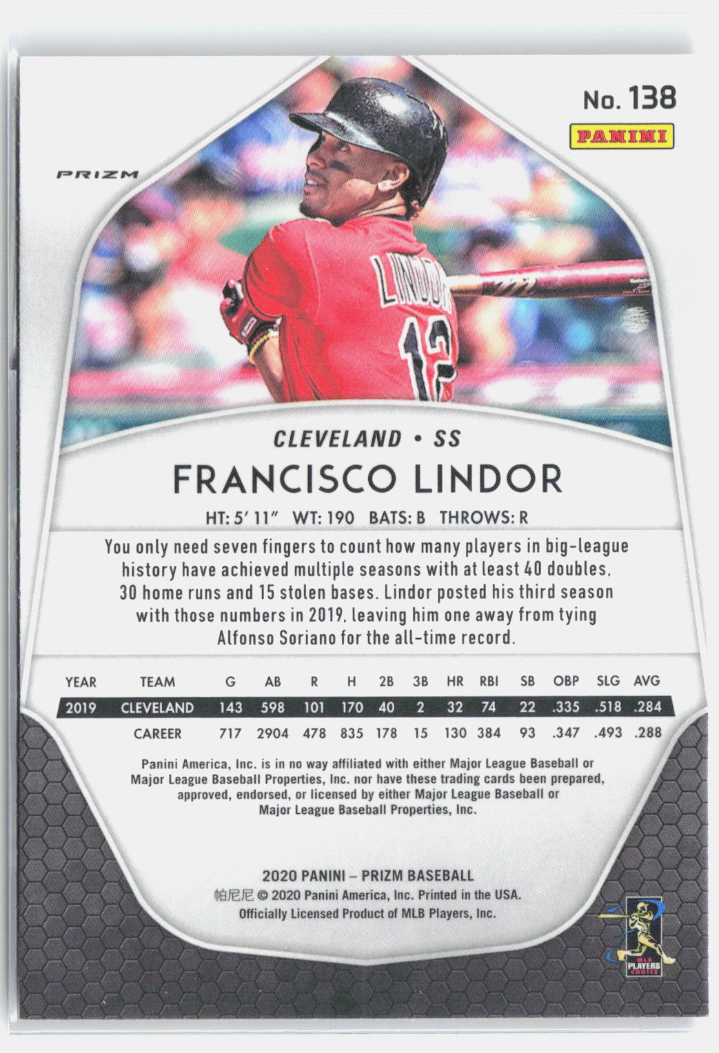 2020 Panini Prizm #138 Francisco Lindor Cosmic Haze Prizm