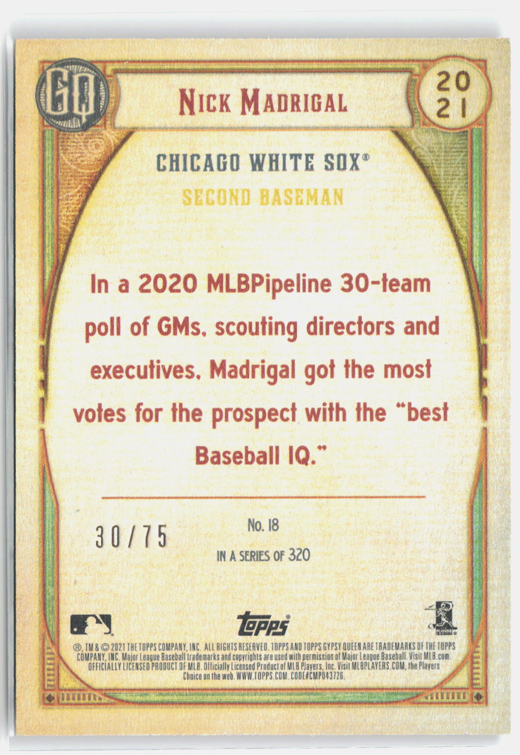 2021 Topps Gypsy Queen #18 Nick Madrigal Mauve #/75