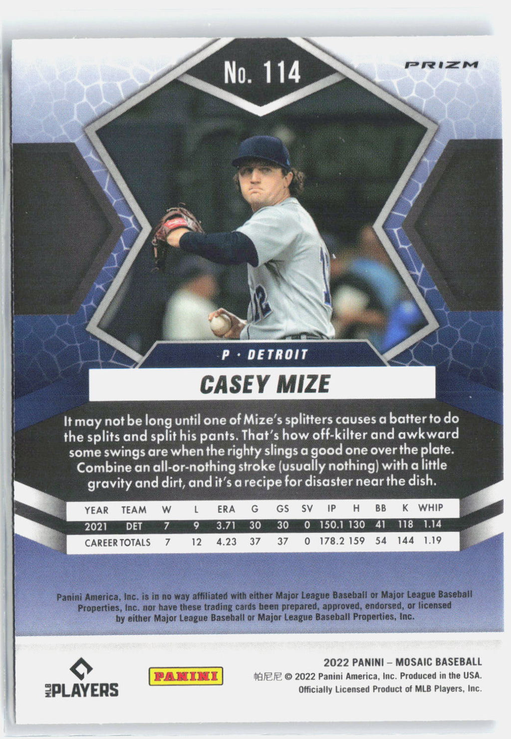 2022 Panini Mosaic #114 Casey Mize Blue Camo Mosaic