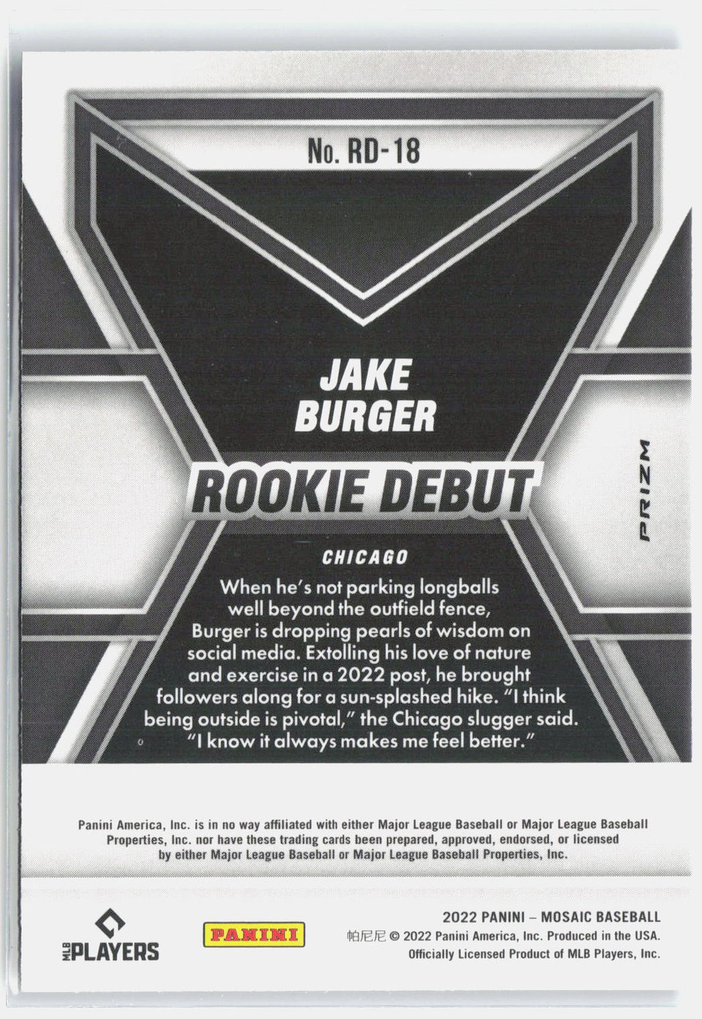 2022 Panini Mosaic #RD-18 Jake Burger Rookie Debut Green Mosaic