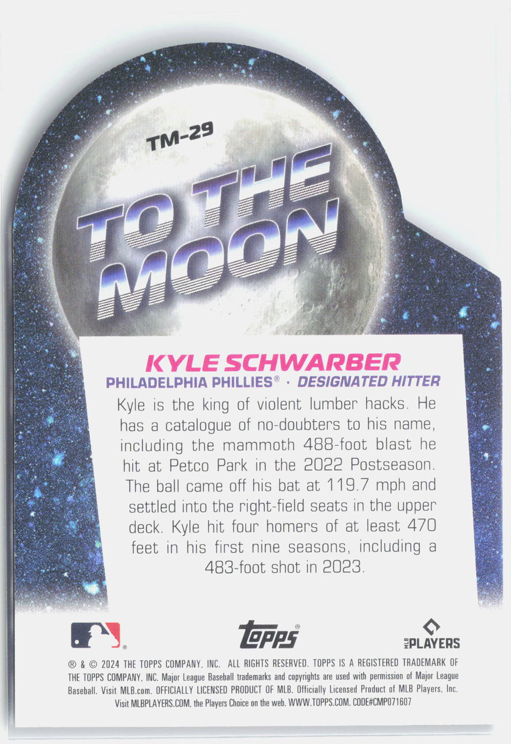 2024 Topps Big League #TM-29 Kyle Schwarber To the Moon Die Cuts