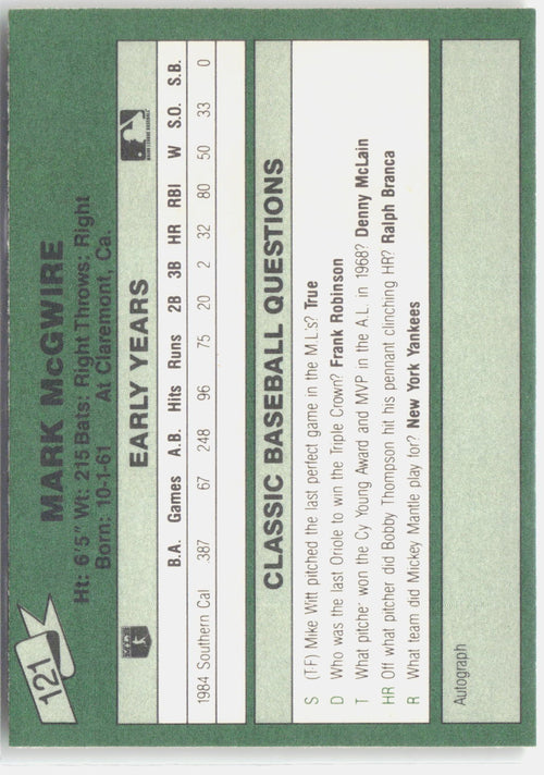 1987 Classic Update Yellow #121 Mark McGwire