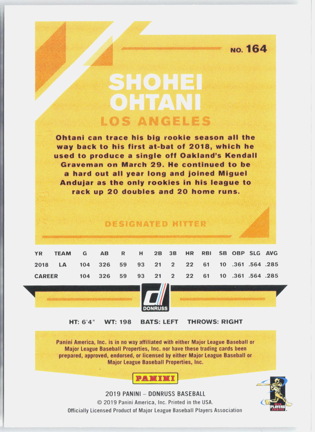 2019 Donruss #164 Shohei Ohtani