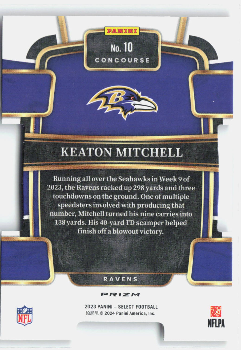 2023 Panini Select #10 Keaton Mitchell Red and Yellow Prizms Die Cuts