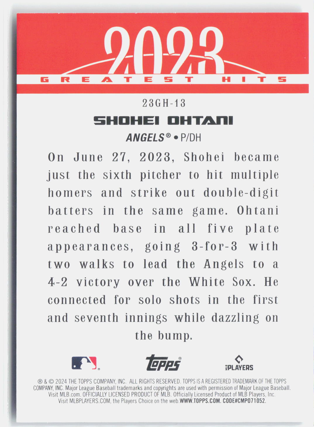 2024 Topps #23GH-13 Shohei Ohtani 2023 Greatest Hits