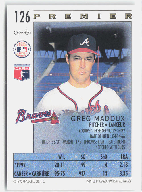 1993 O-Pee-Chee Premier #126 Greg Maddux