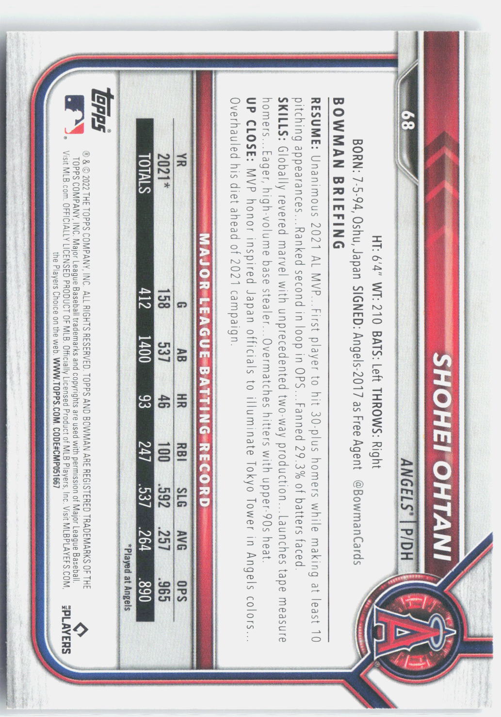 2022 Bowman #68 Shohei Ohtani