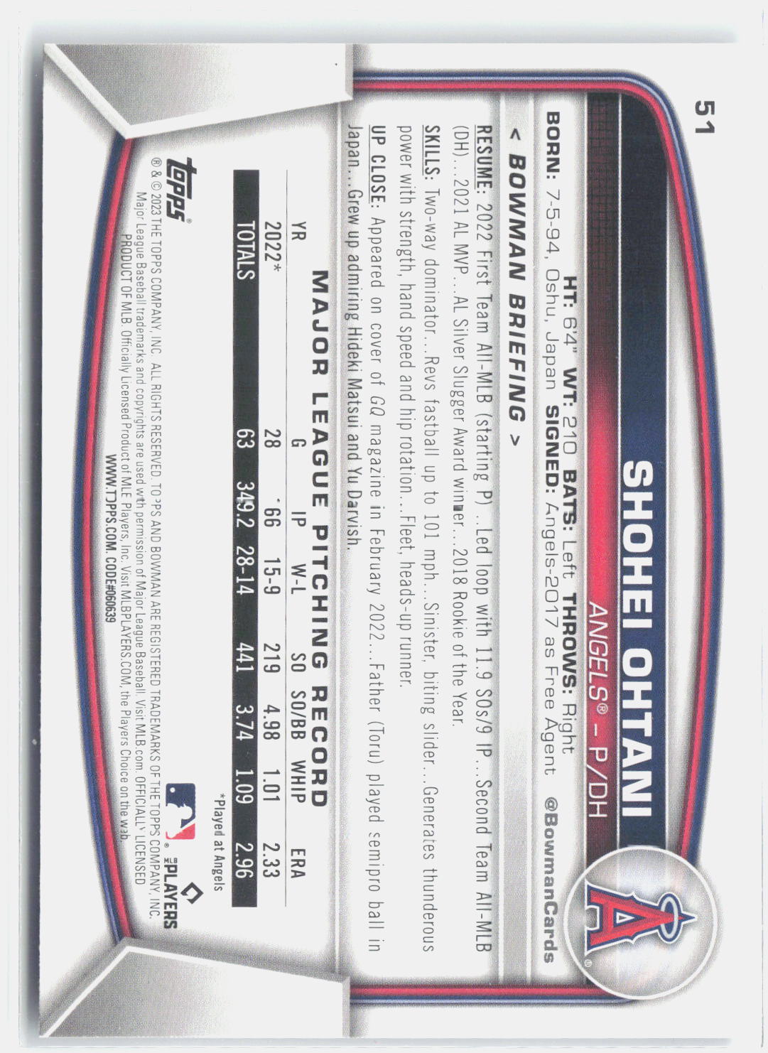 2023 Bowman #51 Shohei Ohtani